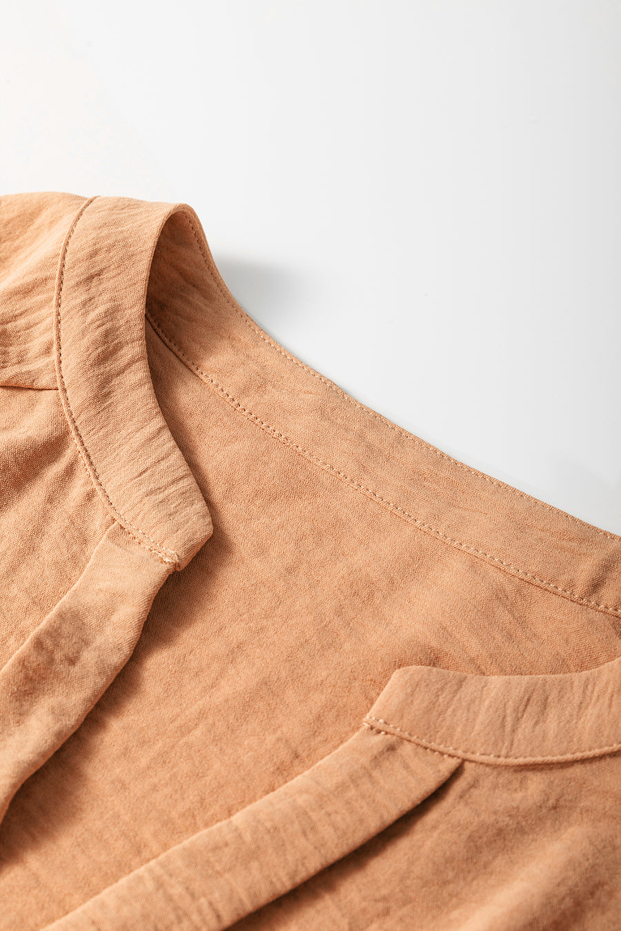 Bella Love Boutique California LLC Tops/Blouses & Shirts Solid Color Shirred Cuff Notch V Neck Blouse