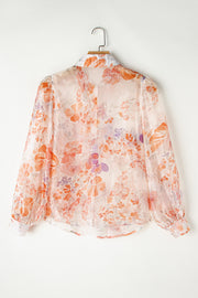 Bella Love Boutique California LLC Tops/Blouses & Shirts White Floral Print Collared Balloon Sleeve Loose Shirt