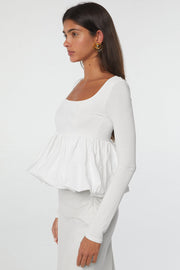 Bella Love Boutique California LLC Tops/Blouses & Shirts White U Neck Long Sleeve Bubble Hem Top