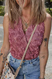 Bella Love Boutique California LLC Tops/Bodysuits Heather Floral Textured V Neck Wrapped Sleeveless Bodysuit