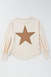 Bella Love Boutique California LLC Tops/Long Sleeve Tops Apricot Studded Star Graphic Oversized Long Sleeve Top