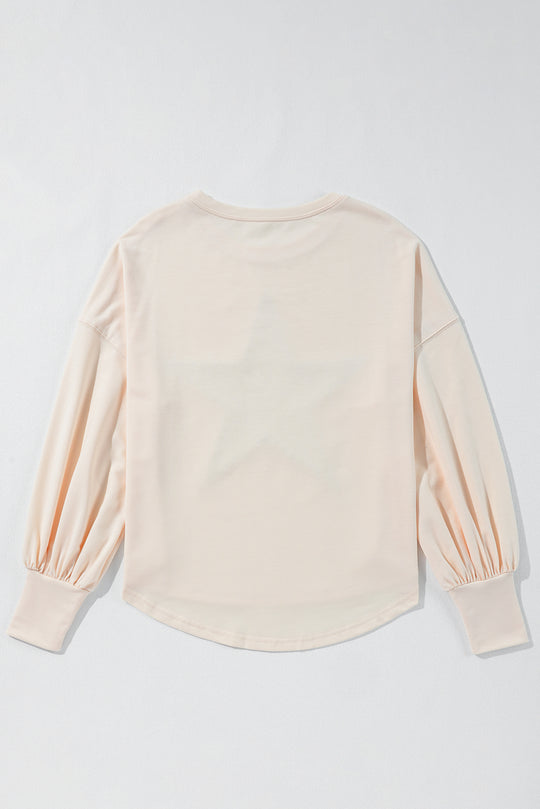 Bella Love Boutique California LLC Tops/Long Sleeve Tops Apricot Studded Star Graphic Oversized Long Sleeve Top