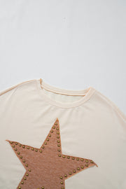 Bella Love Boutique California LLC Tops/Long Sleeve Tops Apricot Studded Star Graphic Oversized Long Sleeve Top