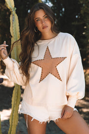 Bella Love Boutique California LLC Tops/Long Sleeve Tops Apricot Studded Star Graphic Oversized Long Sleeve Top