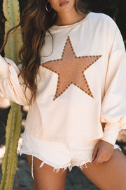 Bella Love Boutique California LLC Tops/Long Sleeve Tops Apricot Studded Star Graphic Oversized Long Sleeve Top