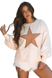 Bella Love Boutique California LLC Tops/Long Sleeve Tops Apricot Studded Star Graphic Oversized Long Sleeve Top