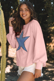 Bella Love Boutique California LLC Tops/Long Sleeve Tops Apricot Studded Star Graphic Oversized Long Sleeve Top