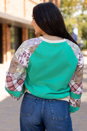 Bella Love Boutique California LLC Tops/Long Sleeve Tops Aruba Blue Plaid Vintage Paisley Patchwork Long Sleeve Raglan Top