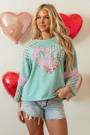 Bella Love Boutique California LLC Tops/Long Sleeve Tops Beige Plaid Floral Peace Heart Graphic Wide Long Sleeve Top