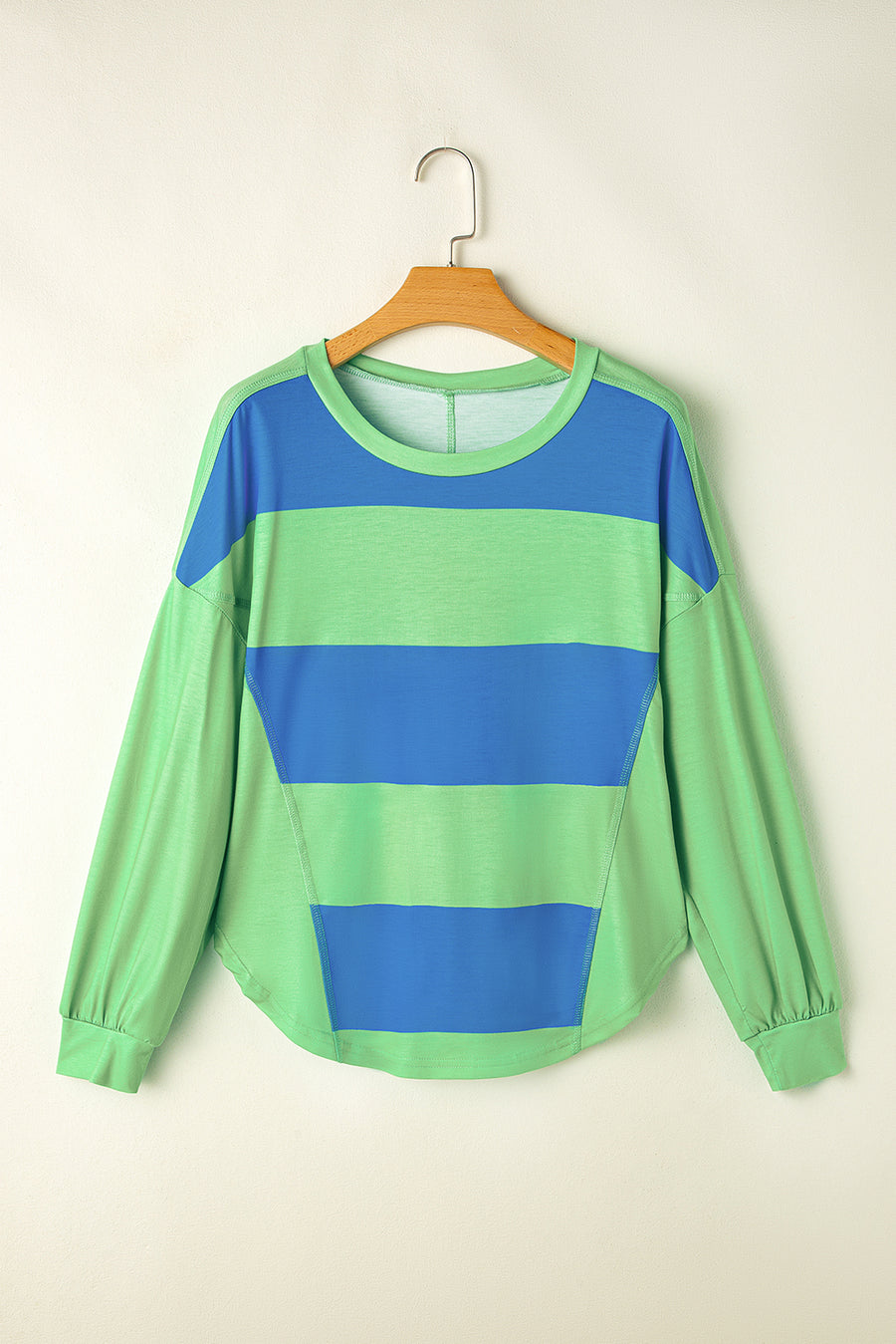 Bella Love Boutique California LLC Tops/Long Sleeve Tops Blue Colorblock Striped Drop Shoulder Loose Top