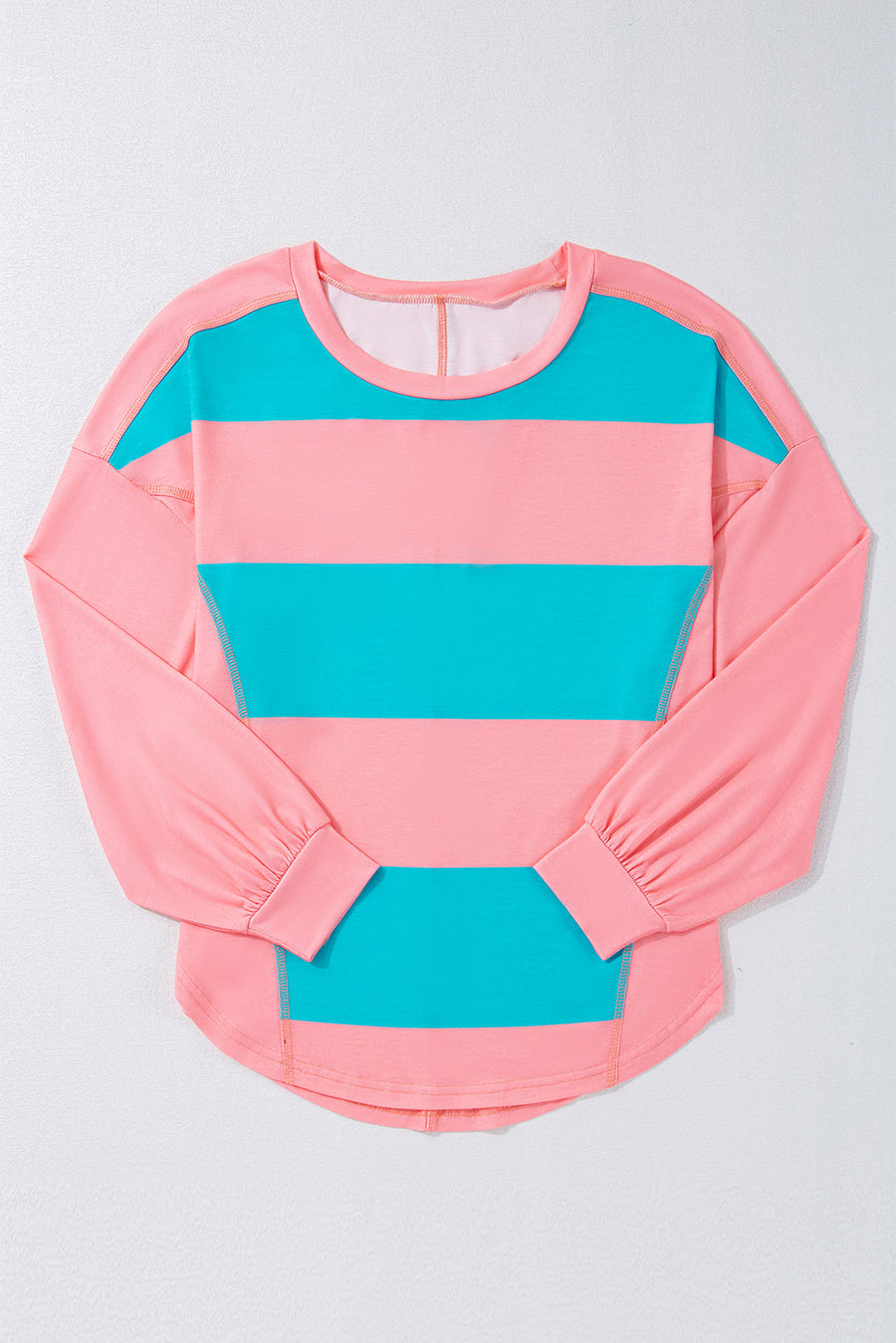 Bella Love Boutique California LLC Tops/Long Sleeve Tops Blue Colorblock Striped Drop Shoulder Loose Top