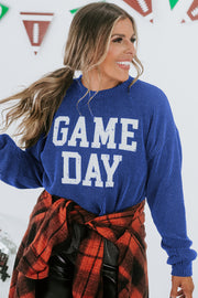 Bella Love Boutique California LLC Tops/Long Sleeve Tops Bluing Corded GAME DAY Graphic Long Sleeve Crewneck Top