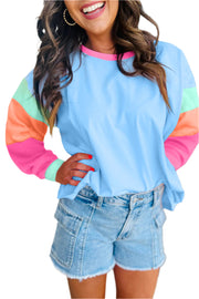 Bella Love Boutique California LLC Tops/Long Sleeve Tops Dark Blue Colorblock Patchwork Long Sleeve Loose Top