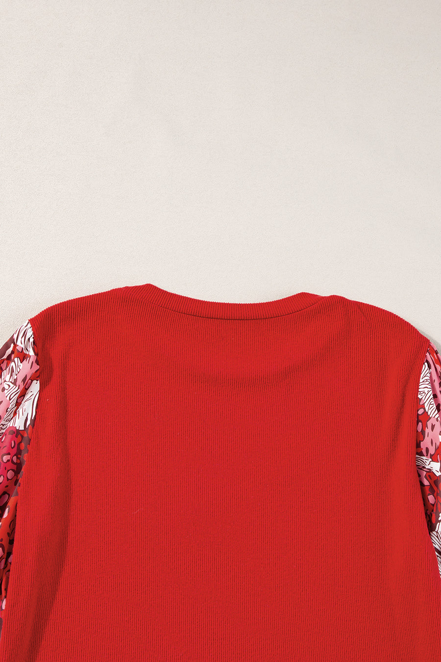 Bella Love Boutique California LLC Tops/Long Sleeve Tops Fiery Red Contrast Mixed Animal Print Lantern Sleeve Patchwork Top