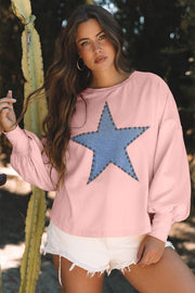 Bella Love Boutique California LLC Tops/Long Sleeve Tops Gossamer Pink / S / 85%Polyester+10%Cotton+5%Elastane Apricot Studded Star Graphic Oversized Long Sleeve Top