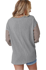 Bella Love Boutique California LLC Tops/Long Sleeve Tops Gray Colorblock Striped Bishop Sleeve Top