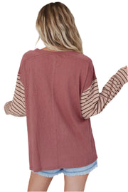 Bella Love Boutique California LLC Tops/Long Sleeve Tops Gray Colorblock Striped Bishop Sleeve Top