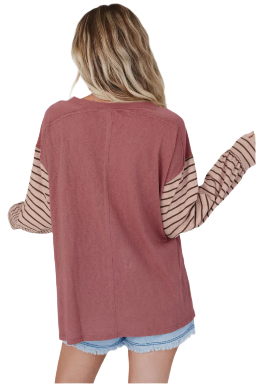 Bella Love Boutique California LLC Tops/Long Sleeve Tops Gray Colorblock Striped Bishop Sleeve Top