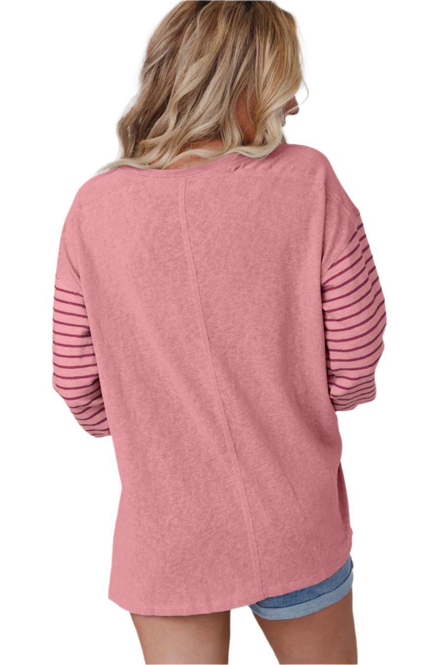 Bella Love Boutique California LLC Tops/Long Sleeve Tops Gray Colorblock Striped Bishop Sleeve Top