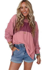 Bella Love Boutique California LLC Tops/Long Sleeve Tops Gray Colorblock Striped Bishop Sleeve Top