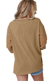 Bella Love Boutique California LLC Tops/Long Sleeve Tops Gray Colorblock Striped Bishop Sleeve Top