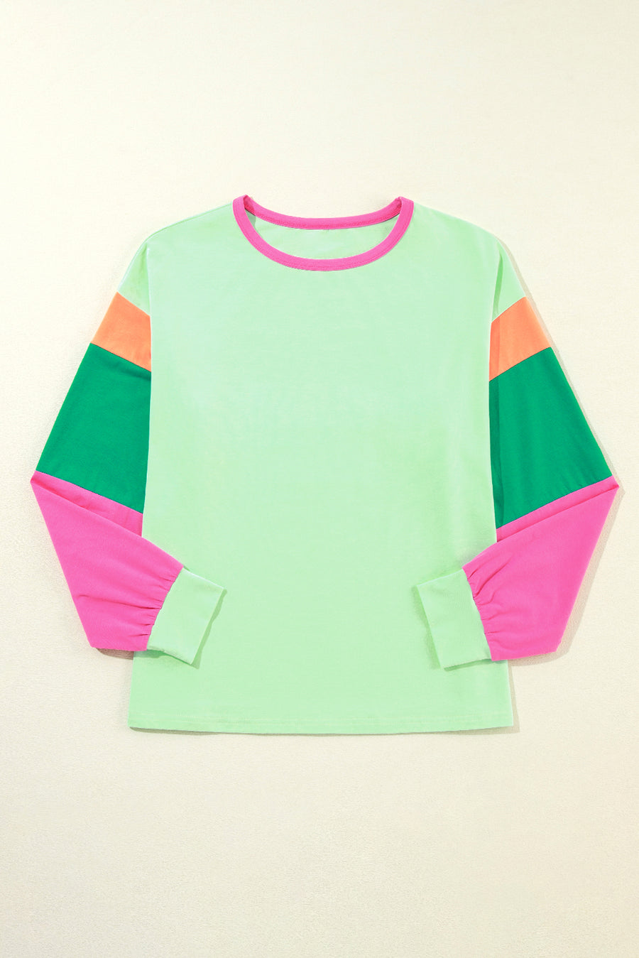 Bella Love Boutique California LLC Tops/Long Sleeve Tops Green Colorblock Patchwork Long Sleeve Loose Top
