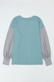 Bella Love Boutique California LLC Tops/Long Sleeve Tops Green Colorblock Striped Bishop Sleeve Top