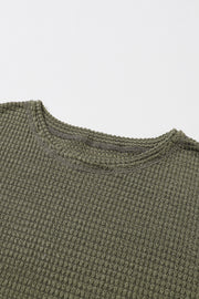 Green Waffle Knit High Slits Oversized Top