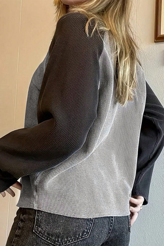 Bella Love Boutique California LLC Tops/Long Sleeve Tops High Waffle Knit Colorblock Star Patch Graphic Raglan Top
