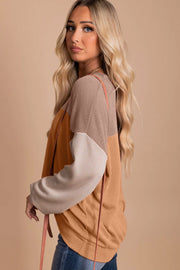 Bella Love Boutique California LLC Tops/Long Sleeve Tops Khaki Color Block Long Sleeve Ribbed Loose Top