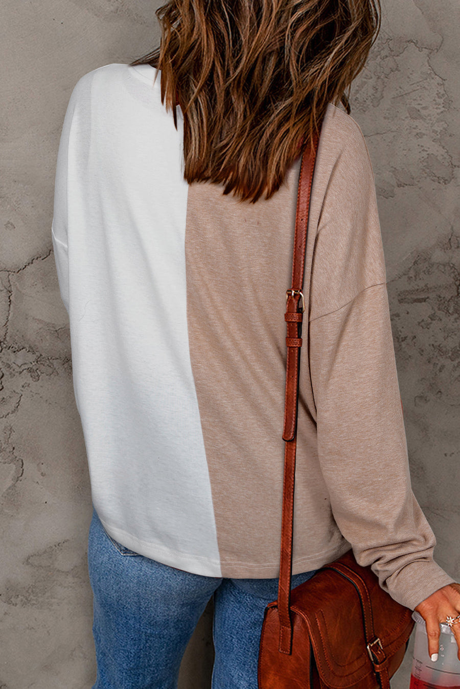 Bella Love Boutique California LLC Tops/Long Sleeve Tops Khaki Colorblock Long Sleeve Crew Neck Top