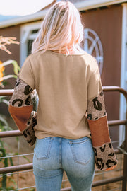 Bella Love Boutique California LLC Tops/Long Sleeve Tops Leopard Colorblock Patchwork V-Neck Loose Sleeve Knit Top
