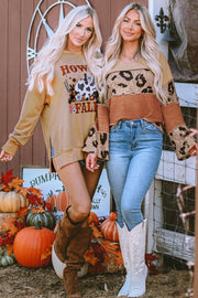 Bella Love Boutique California LLC Tops/Long Sleeve Tops Leopard Colorblock Patchwork V-Neck Loose Sleeve Knit Top