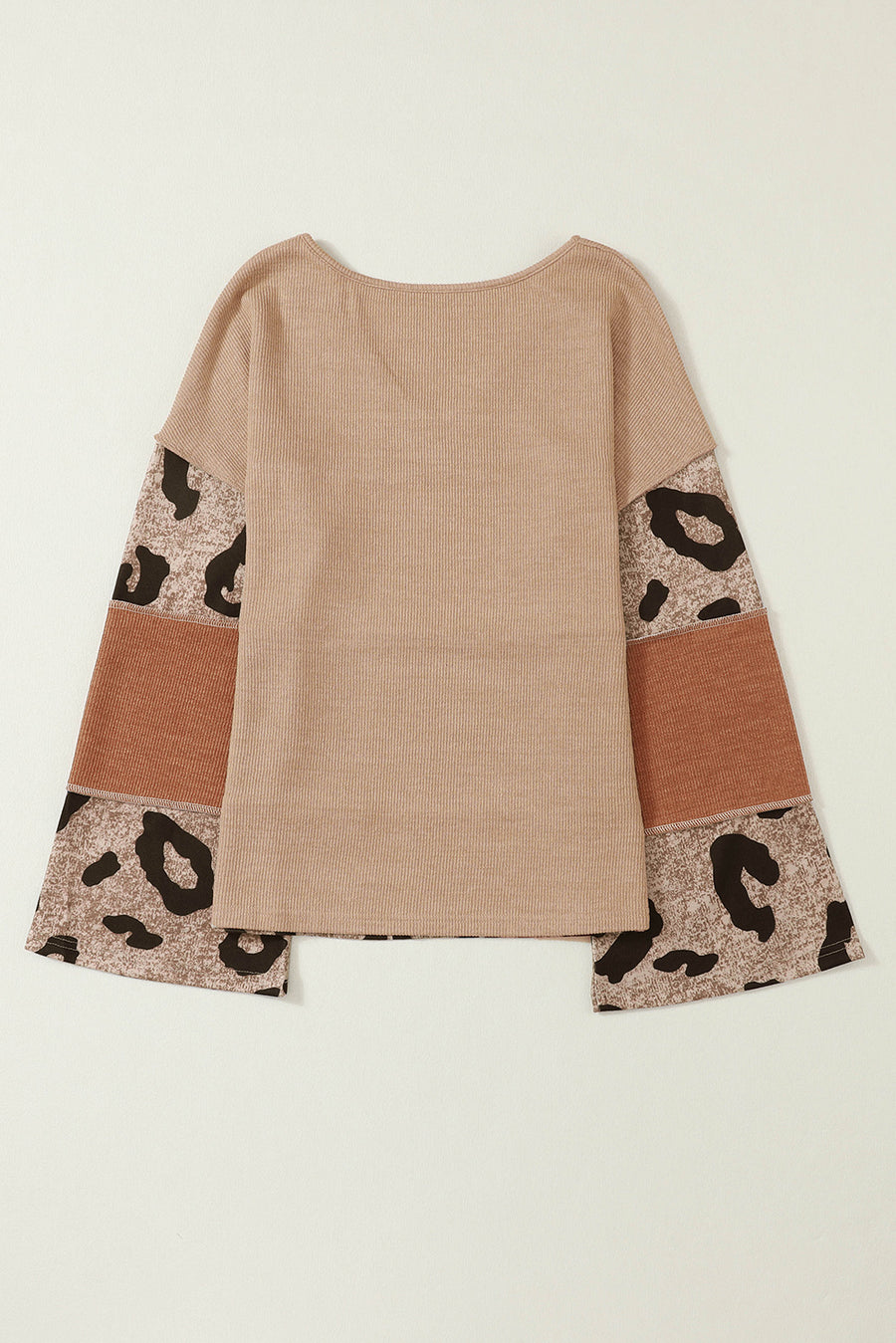 Bella Love Boutique California LLC Tops/Long Sleeve Tops Leopard Colorblock Patchwork V-Neck Loose Sleeve Knit Top