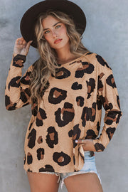 Bella Love Boutique California LLC Tops/Long Sleeve Tops Leopard / S / 95%Polyester+5%Elastane Leopard Print Long Sleeve Loose Top