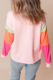 Bella Love Boutique California LLC Tops/Long Sleeve Tops Light Blue Colorblock Patchwork Long Sleeve Loose Top