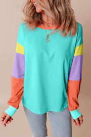 Bella Love Boutique California LLC Tops/Long Sleeve Tops Light Blue Colorblock Patchwork Long Sleeve Loose Top