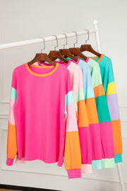 Bella Love Boutique California LLC Tops/Long Sleeve Tops Light Blue Colorblock Patchwork Long Sleeve Loose Top