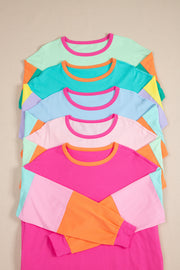 Bella Love Boutique California LLC Tops/Long Sleeve Tops Light Blue Colorblock Patchwork Long Sleeve Loose Top