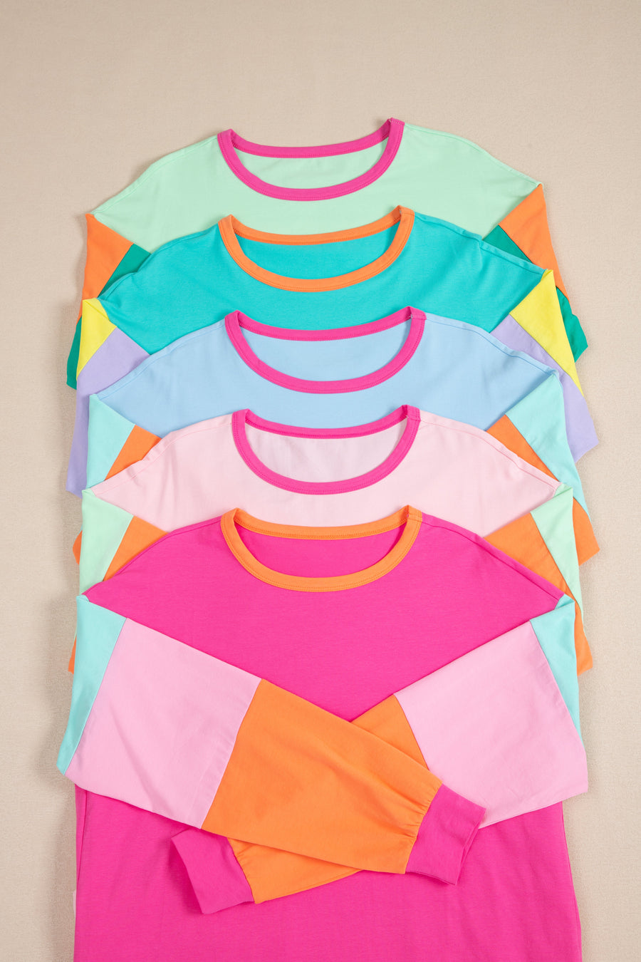 Bella Love Boutique California LLC Tops/Long Sleeve Tops Light Blue Colorblock Patchwork Long Sleeve Loose Top