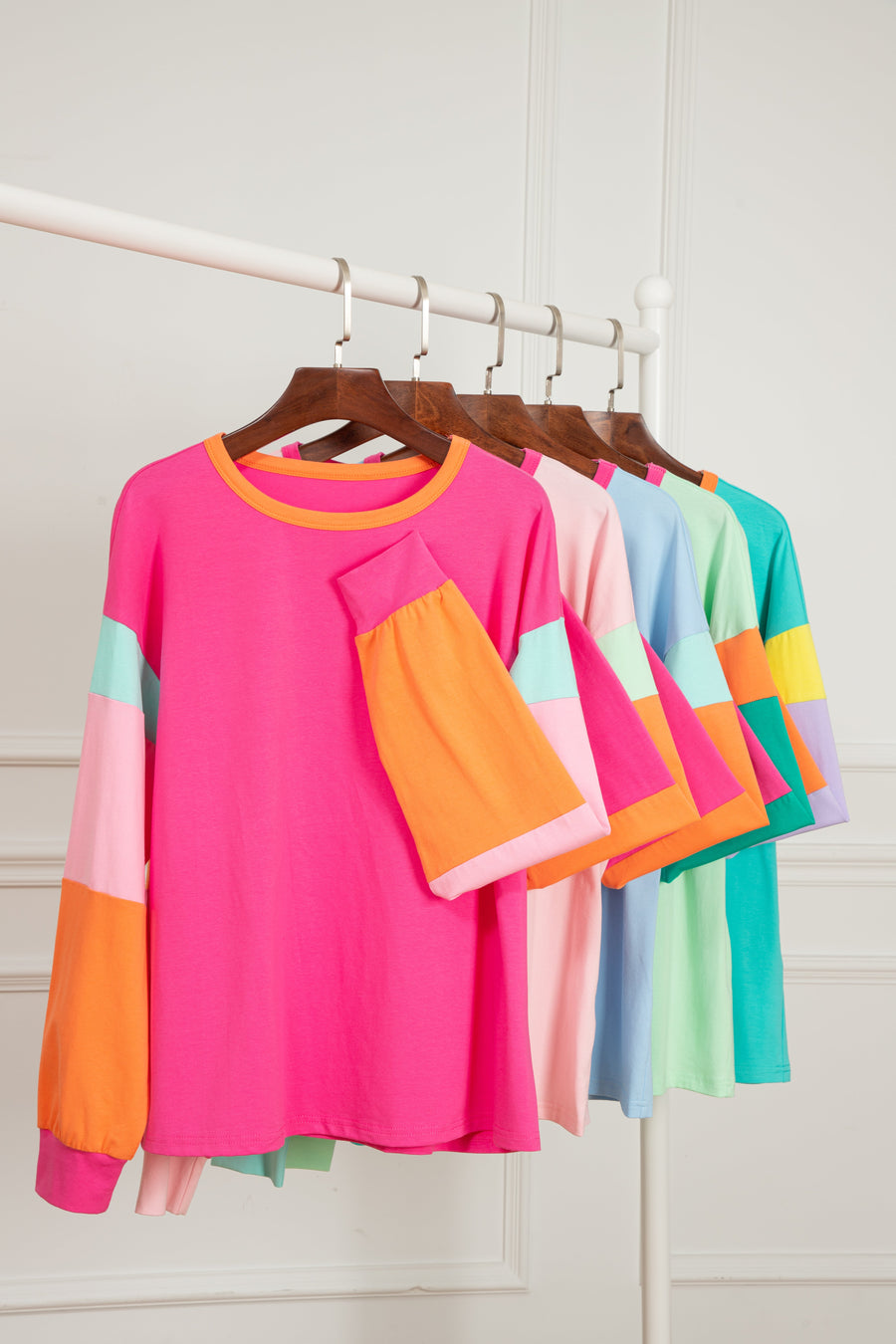 Bella Love Boutique California LLC Tops/Long Sleeve Tops Light Blue Colorblock Patchwork Long Sleeve Loose Top