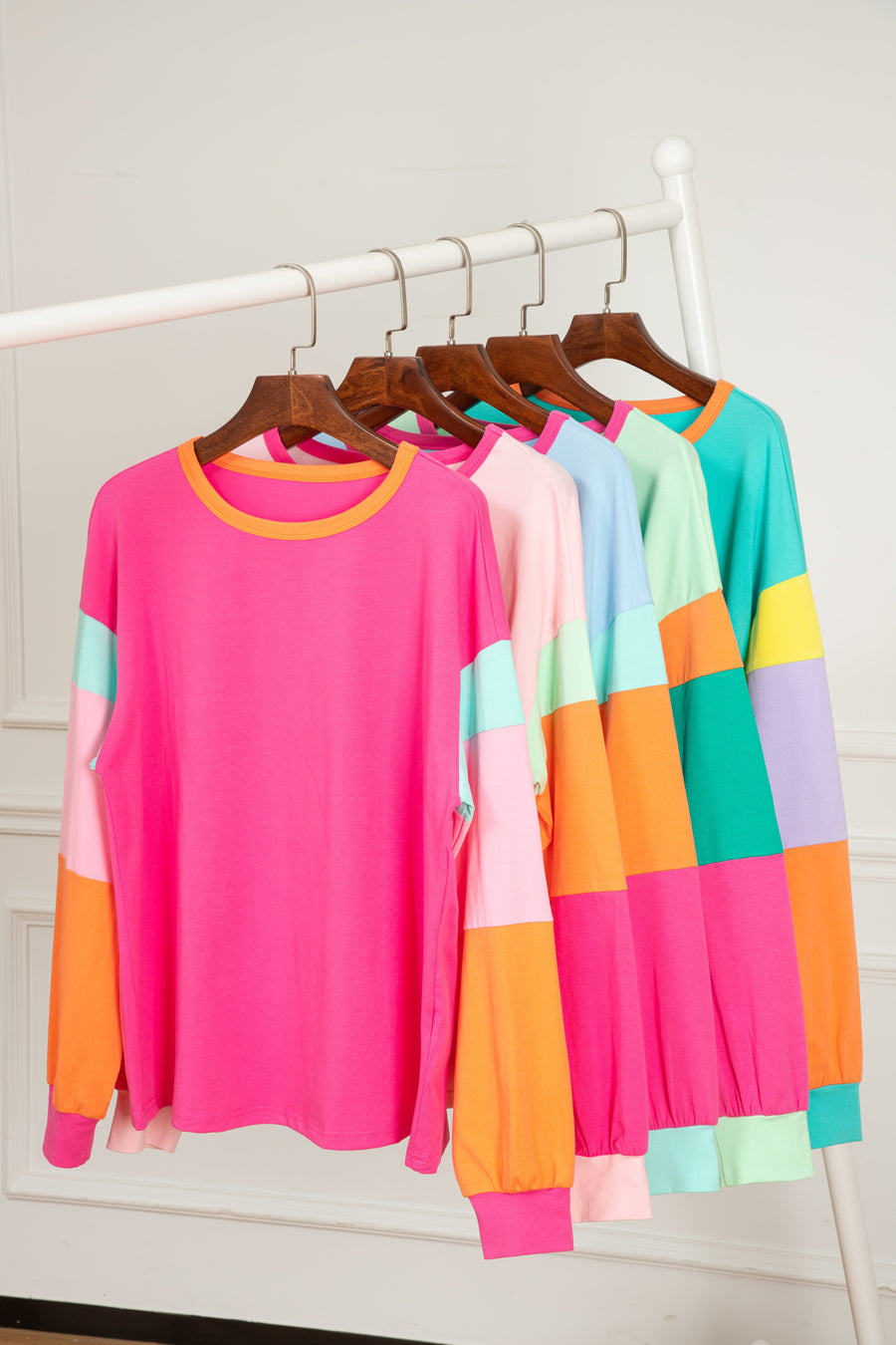 Bella Love Boutique California LLC Tops/Long Sleeve Tops Light Blue Colorblock Patchwork Long Sleeve Loose Top