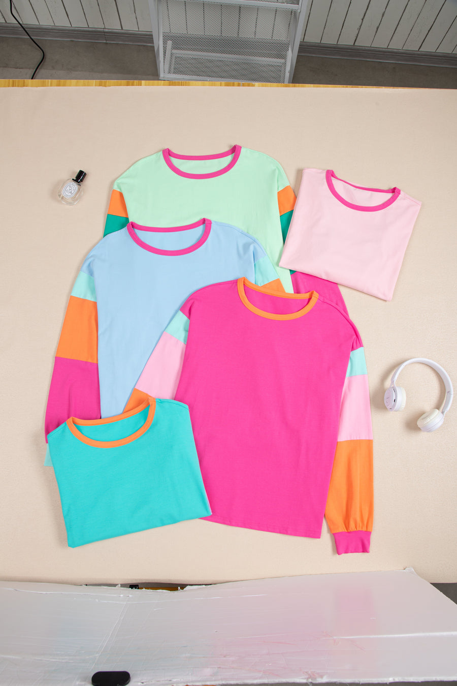 Bella Love Boutique California LLC Tops/Long Sleeve Tops Light Blue Colorblock Patchwork Long Sleeve Loose Top