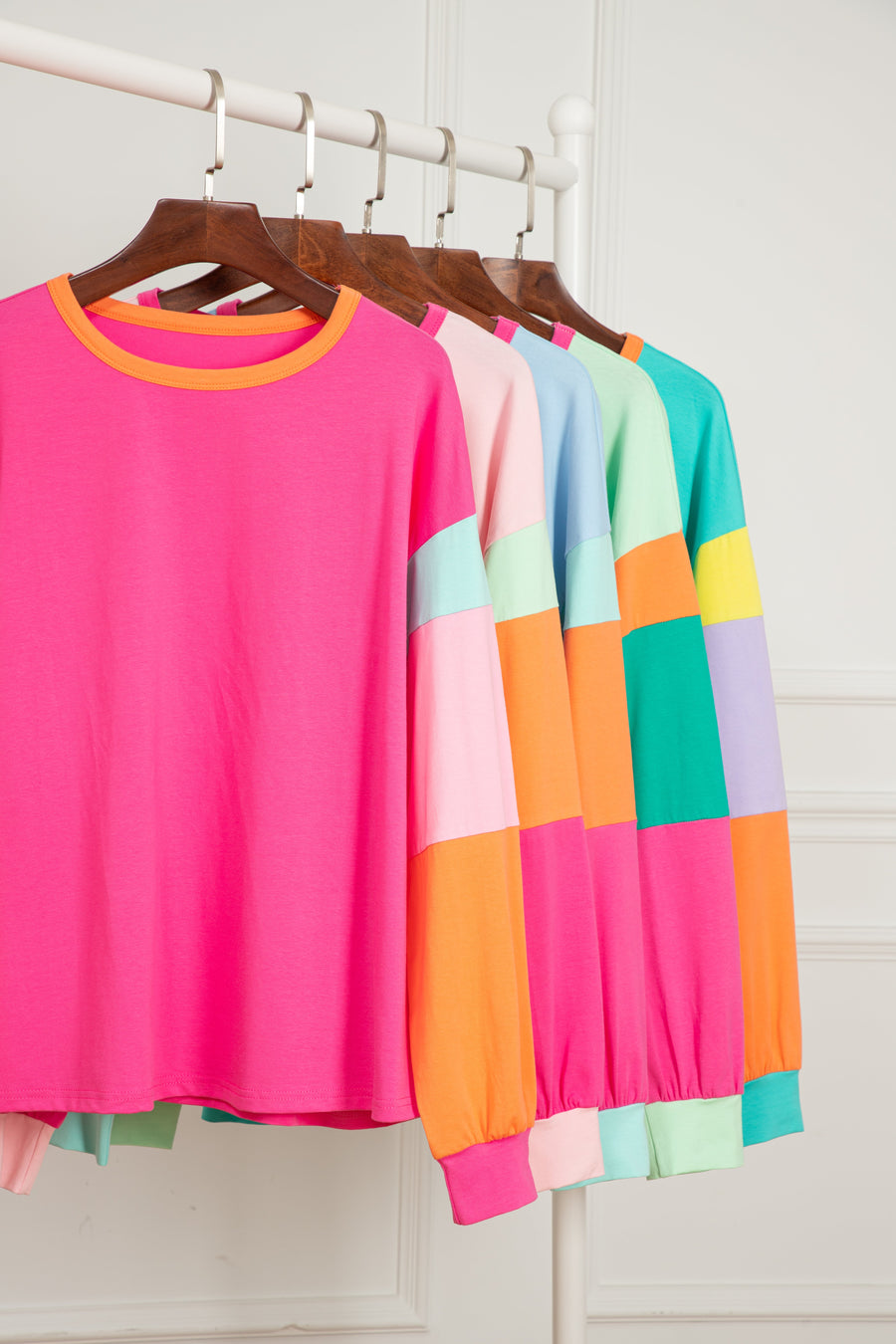 Bella Love Boutique California LLC Tops/Long Sleeve Tops Light Blue Colorblock Patchwork Long Sleeve Loose Top