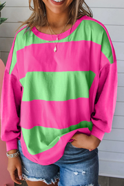 Bella Love Boutique California LLC Tops/Long Sleeve Tops Light Green / S / 95%Polyester+5%Elastane Blue Colorblock Striped Drop Shoulder Loose Top