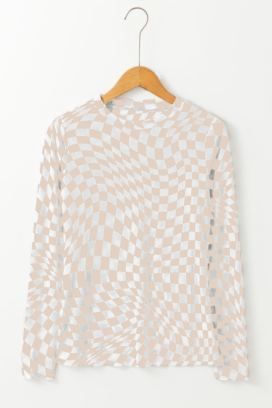 Bella Love Boutique California LLC Tops/Long Sleeve Tops Rose Checkered Pattern Mesh Mock Neck Long Sleeve Top