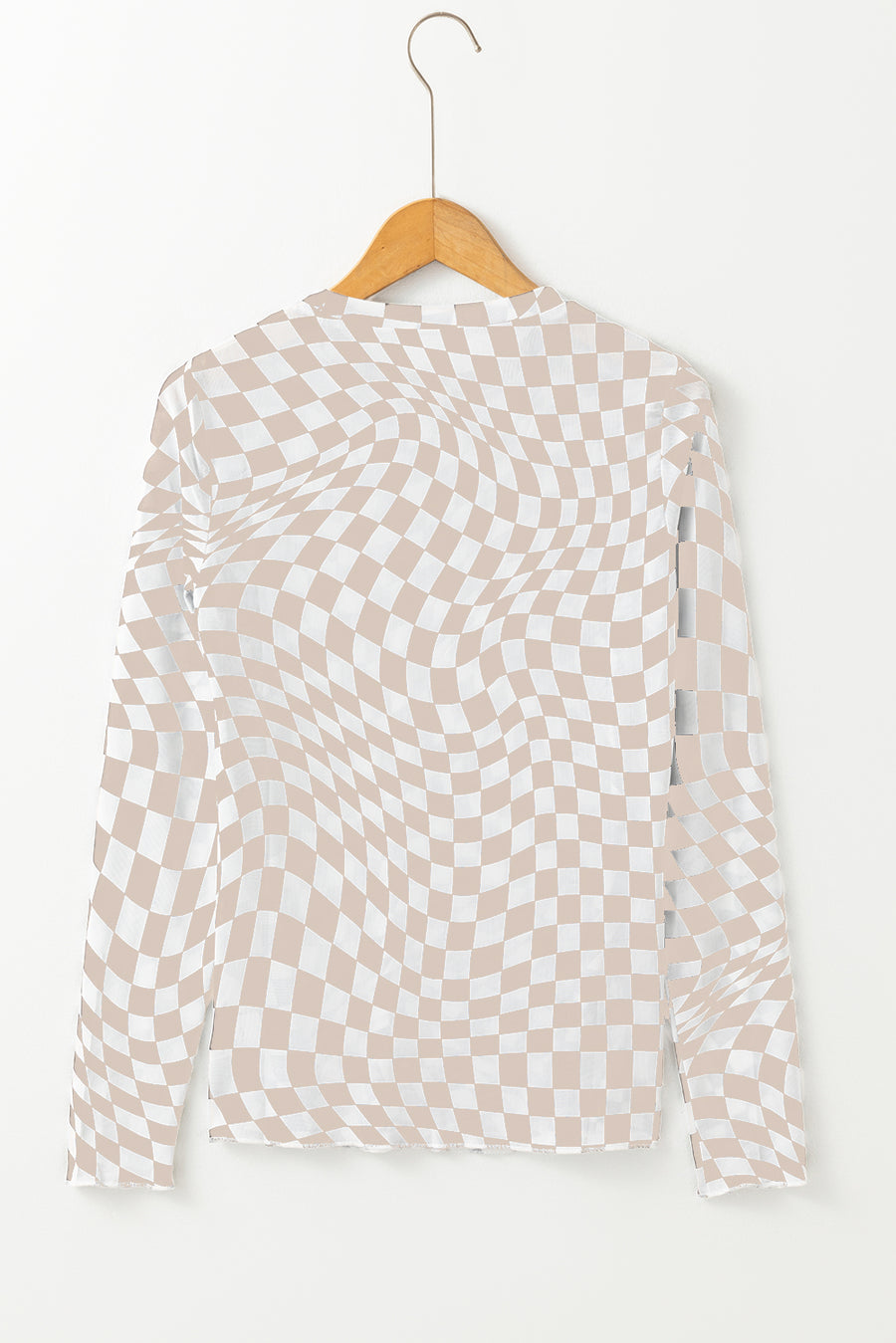 Bella Love Boutique California LLC Tops/Long Sleeve Tops Rose Checkered Pattern Mesh Mock Neck Long Sleeve Top