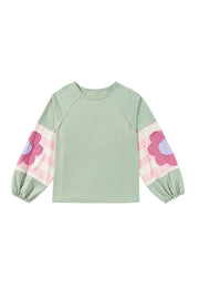 Bella Love Boutique California LLC Tops/Long Sleeve Tops Smoke Green Flower Patchwork Raglan Sleeve Exposed Seam Oversized Top