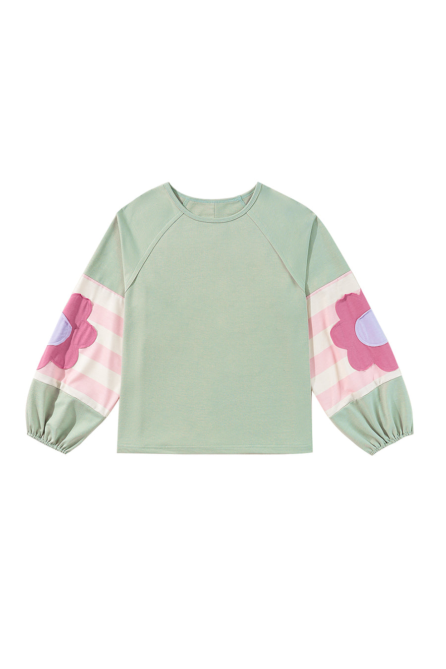 Bella Love Boutique California LLC Tops/Long Sleeve Tops Smoke Green Flower Patchwork Raglan Sleeve Exposed Seam Oversized Top