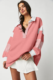 Bella Love Boutique California LLC Tops/Sweatshirts & Hoodies Black Striped Colorblock Patchwork Collar Sweatshirt